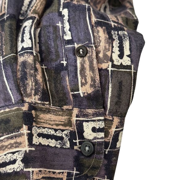 Vintage Murano Rayon Shirt XL 90s Geometric Abstract Long Sleeve Button Front - Picture 3 of 8